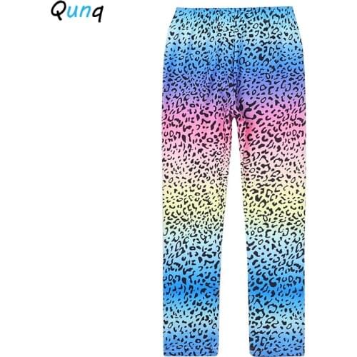 Qunq Girls Pant 2021 Skinny Elastic Waist Kids Leggings for 3 4 5 6 7 8 9 10 11 12 Year Girl Rainbow Leopard Children Trousers