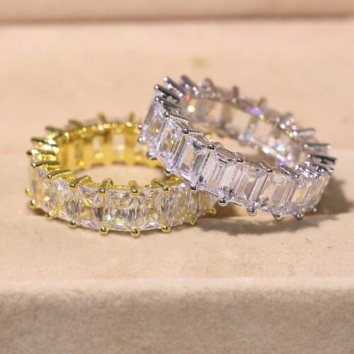 Drop Shipping Sparkling Luxury Jewelry 925 Sterling Silver&Gold Fill Princess Cut AAAAA Cubic Zircon Women Wedding Band Ring