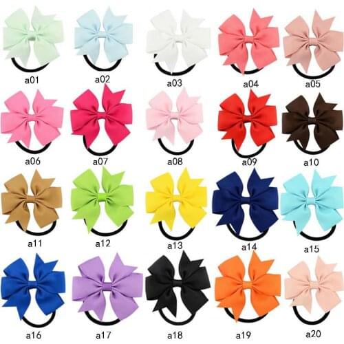 Elastic Hairband Flowers 3" Knot School Pony Handmade Girls Accessories Hair Bobbles Hair Bows Children kid Baby Ribbon