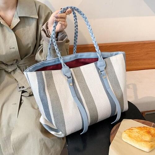 Quality Canvas Large Tote Bags for Women Designer Stripe Shopper Handbag Ladies Casual Shoulder Bag Female Roomy Top Handle Bags