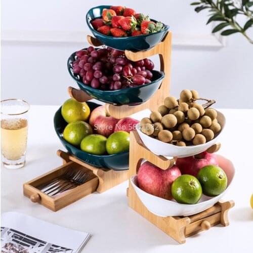 Ceramic Candy Dish Living Room Home Three-layer Fruit Plate Snack Plate Creative Modern Dried Fruit Basket with Storage Box