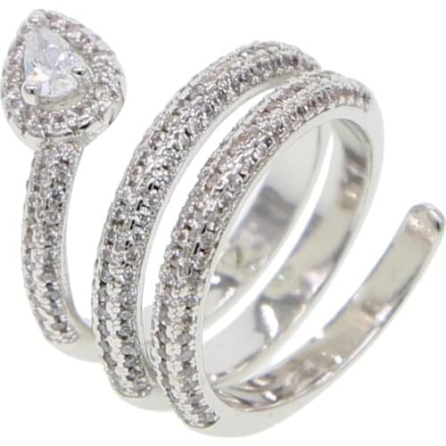 Multi wrap micro pave cubic zirconia silver color white sparking cz Snake shaped full finger ring for women