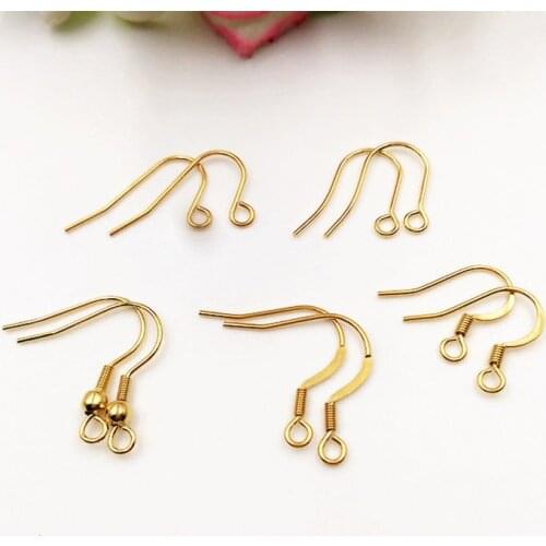 100pcs 316L Stainless Steel Earring Hook Gold Color Ear Hook DIY Earring Finding