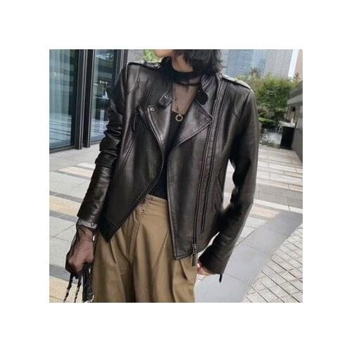 2020 Women New Fashion Genuine Real Sheep Leather Jacket G39