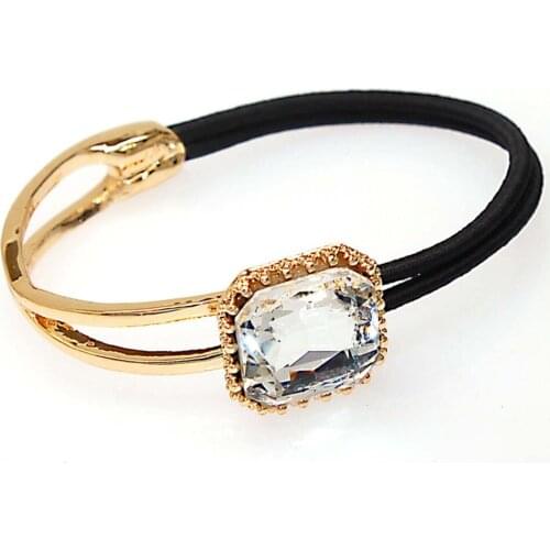 Miasol Romantic Fashion Square Crystal Metal Bracelet Bangle With black Elastic Band Bracelet Wrist Strap For Woment Party Gift