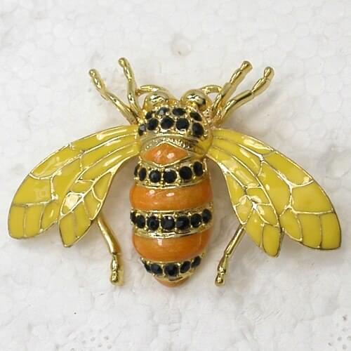 Fashion Brooch Black Rhinestone Enamel Bee Pin brooches C709 H2