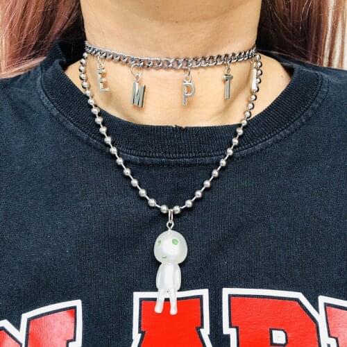 Fashion ins soil cool disco dancing concave shape love angel accessories personality Diablo pendant necklace for men and women