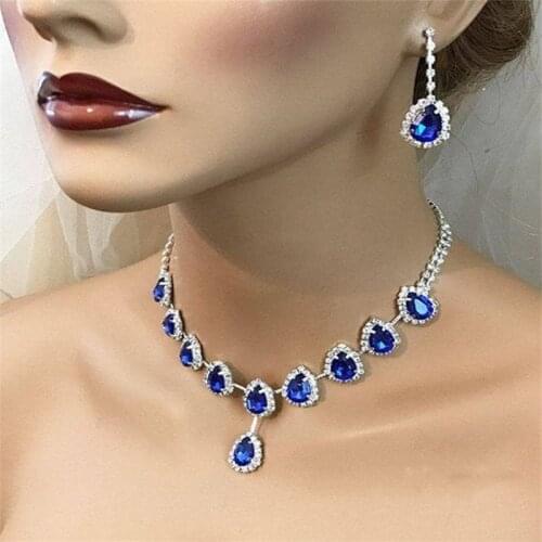 BAOSHINA Trendy Blue Water Drop Rhinestones Womens Necklace With Silver Color Inlaid Zircon Pandent For Women Accessories
