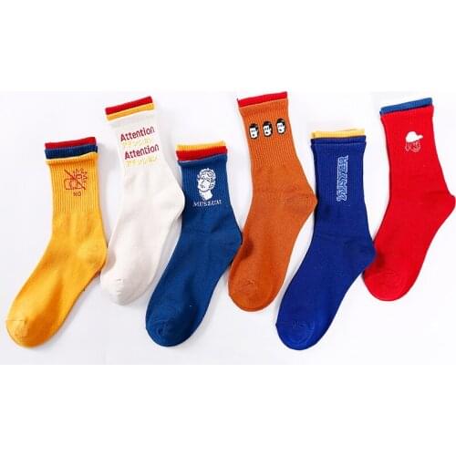 Fashion Harajuku Cotton Blue Orange Red Yellow White Socks Women Men Funny Socks Adult Casual Crew Socks Autumn Winter