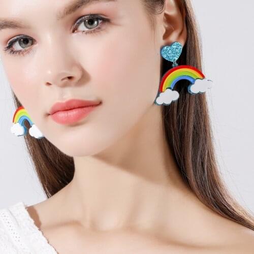 New Design Colorful Acrylic Heart Rainbow Drop Earrings for Women White Cloud Long Chain Dangle Earring Girls Fashion Jewelry