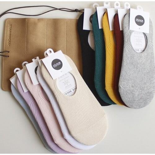 Pure Color Socks Wholesale Cotton Womens Socks Double Needle Shallow Mouth Invisible Socks Heel Silicone Non-slip Comfortable