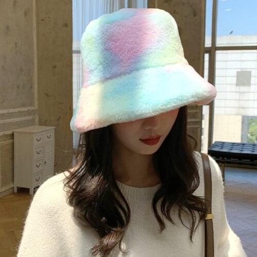Autumn Winter Warm Soft Cotton Fisherman Hat Faux Fur Solid ColorThickened Bucket Hats For Women Panama Lamb Velvet Cap 2021 New