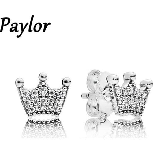 Paylor Unique Silver Color Clear Zircon Crown Stud Earrings Simple Temperament Brand Earrings For Women Wedding Jewelry Gift