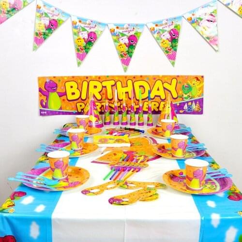 Dinosaur Birthday Party Supplies Tableware Kit Decorations Flatware Banner Plates Tablecloth Napkins Cake Toppers Dinnerware