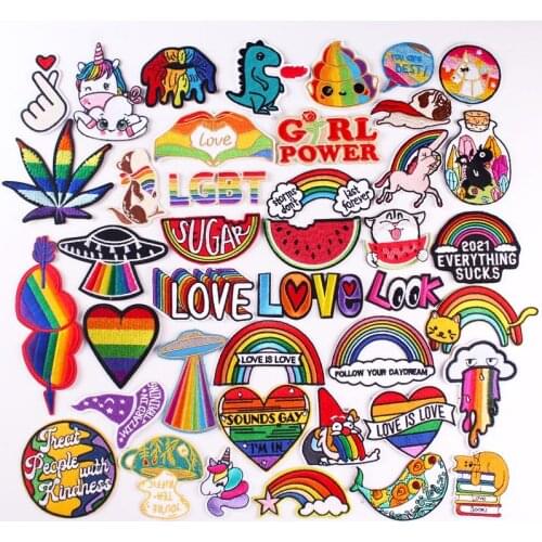 LGBT love letter Applique Iron On Embroidered Patches For Clothing Stickers Rainbow unicorn Patches On Clothes Cartoon badges
