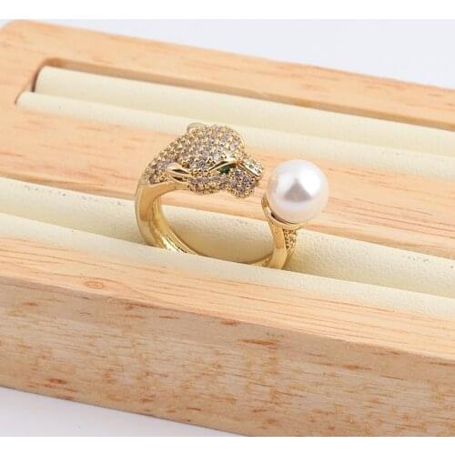 Luxury AAA+ Cubic Zirconia Pave Setting Pearl Animal Rings For Women Men Open Adjustable Cool Leopard Wedding Party Gift Jewelry
