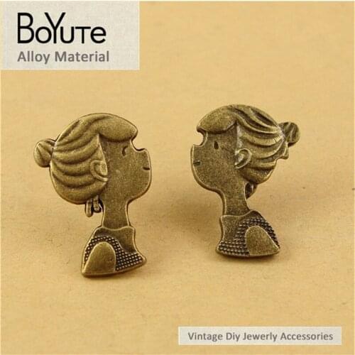 BoYuTe (30 Pair/Lot) 22*16MM Antique Bronze Plated Girl Ear Stud Jewelry Zinc Alloy Materials Jewelry Making Accessories