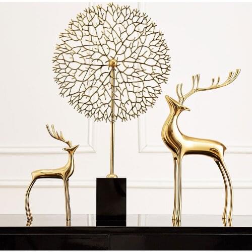 Chinese Style Golden Deer Sculpture Metal Statue Modern Home Decoration Living Room Decoration Office Desktop Accessories Gifts