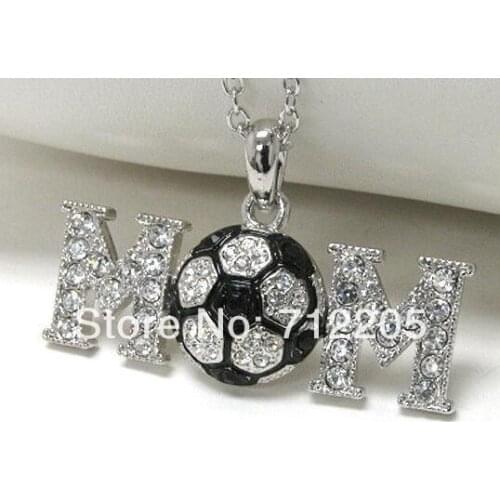 Rhodium plated MOM crystal sports necklace&pendant (A108709)