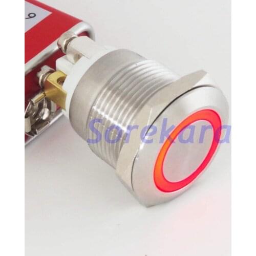 19mm Hole Stainless Steel Dot LED Color Red Momentary 1NO Pushbutton Switch IP65 UL 6V/12V/24V/110V/220V