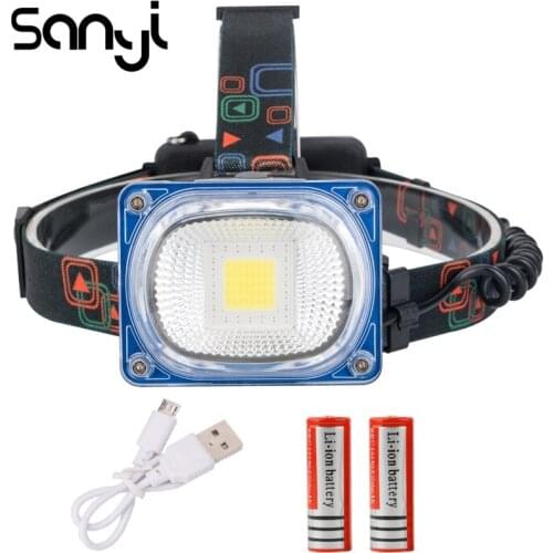 SANYI COB LED Headlamp USB Rechargeable Headlight 3 Modes Head Torch Flashlight 2*18650 For Camping Hunting Night Fishing