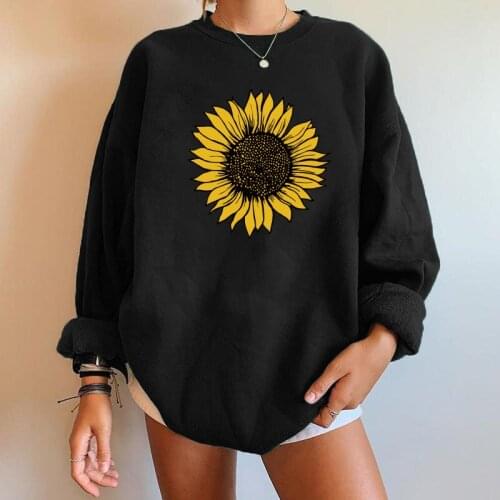 Women Sweatshirt Crewneck Pullover Drop Shoulder Loose Streetwear Moletom Feminino Harajuku Oversized Sweatshirt Sunflower Print