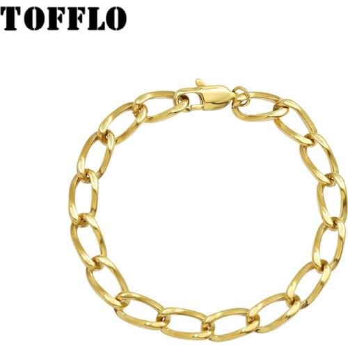 TOFFLO Stainless Steel Jewelry 18K Gold Geometric Hollow Ring Connecting Bracelet Thick Chain Womens Fashion Bracelet BSE046