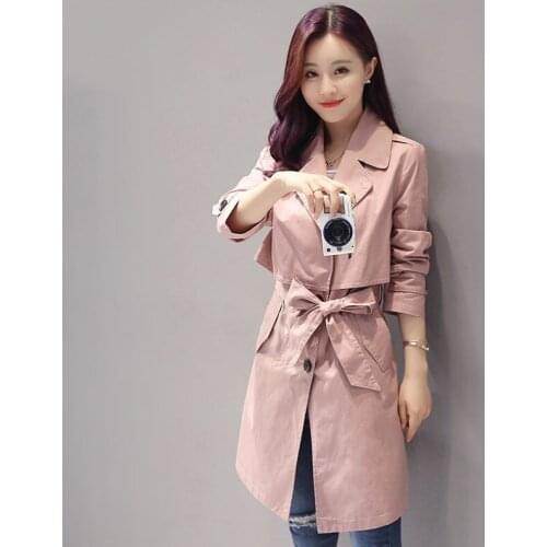 Windbreaker Womens Mid-length Korean Spring and Autumn 2020 New Korean Style Jacket Female Sashes Classic Coat Outerwear r46