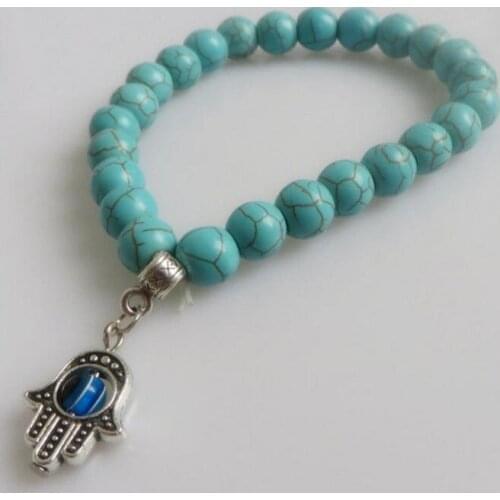 Vintage Silver Hamsa Hand Charms Cuff Bracelet Beads Anklets Bracelet Jewelry Fashion Women Accessories Gift HOT B572