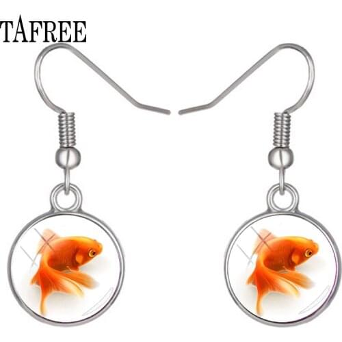 TAFREE Goldfish Logo Drop Earrings Animal Picture Vintage Round Earrings Statement Earrings Jewelry Gifts For Women QF859