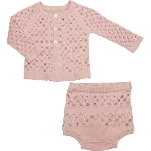 Y407 New 2017 baby fashion pink cardigan + underwear newborn Combed cotton yarn baby girl clothing infant clothing 2pcs/sets