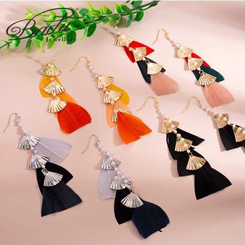 BADU 2021 Trend Statement Bohemian Tassel Earrings for Women Dangle Long Earrings Feather Drop Earrings Vintage Jewelry