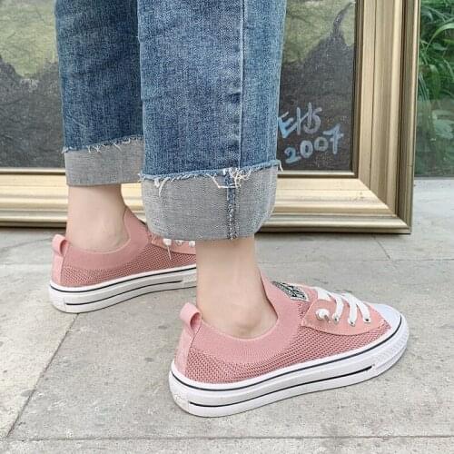 2020 Mesh Sock Shoes New Style Walking Canvas Breathable Shoes Women Vulcanized Sneakers Ladies Lace-up Casual Shoes W31-03