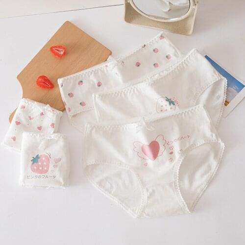 Womens Underwear Cute Strawberry Cotton Panties Underpants Girl White Bow Lingerie Comfort Briefs NK71