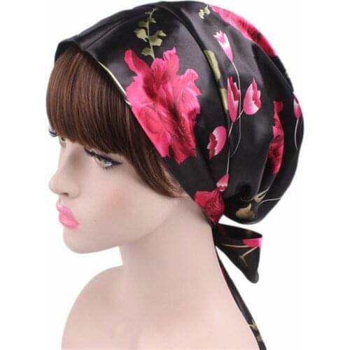 1pc Soft Silk Women Night Sleep Shower Cap Adjustable Ladies Long Hair Care Bonnet Headwrap Hat Soft Satin Hat Accessories