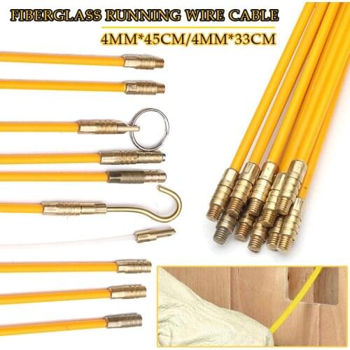 10pcs/set 33/45cm Diameter 4mm Yellow Fiberglass Wire Cable Running Rods Fish Pulling Wire Holder Kit Electrical Wires With Hook