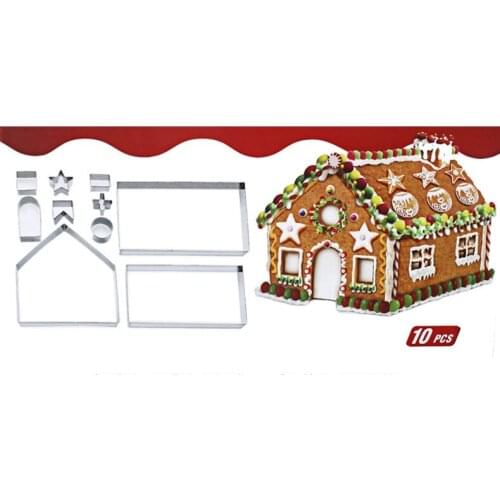 10pcs/set stainless steel cookie mould Christmas theme 3D DIY gingerbread house cookie cutter set WB1194