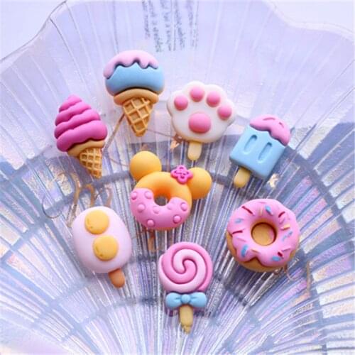 10Pcs Cartoon Ice Cream Dounts Flat back Resin Cabochon Simualtion Food Play Scrapbooking Craft Phone Decoration DIY Accessories