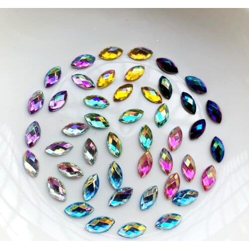 100pcs 4*8mm Horse Eye Rhinestones Flat Back Acrylic Gems Crystal Stones Non Sewing Beads for DIY Clothes nail art decorations