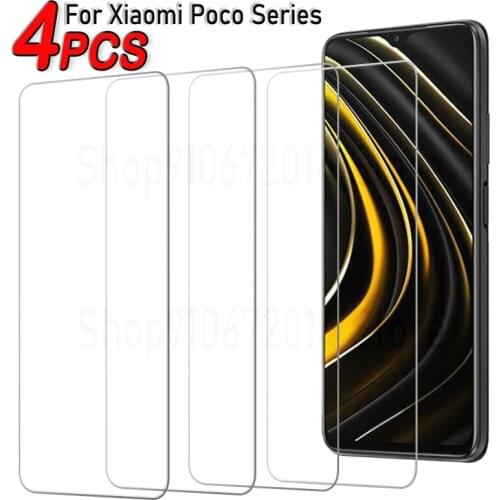 4pcs Tempered Glass For Xiaomi Mi Poco X3 Pro F3 M2 F2 M3 Pro Screen Protector For Xiomi Poko Pocophone X3 NFC F1 M2 M3 Pro Glas