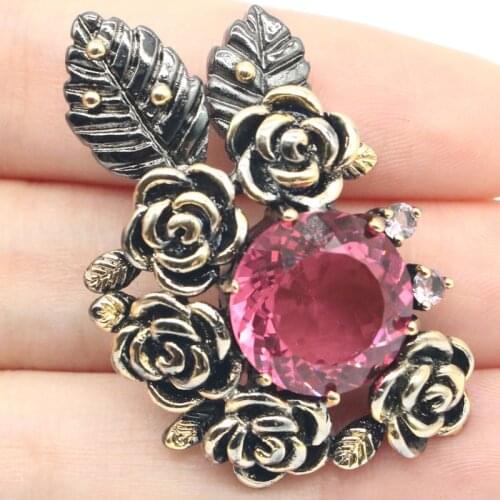 45x30mm 2021 Bohemia Design Vintage 18g Created Pink Morganite Paris Blue Topaz Street Jewelry Black Gold Silver Pendant