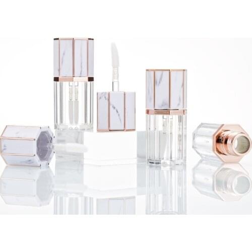 5 Pc/set 5ml Container Lipgloss Empty White Marble Cap Clear Plastic Lip Gloss Tube Travel Refillable Bottles Cosmetic Storage