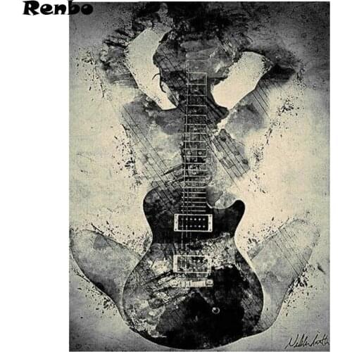 5D Round Diamond Painting abstract Guitar beauty DIY Home Decoration Full Square Drill Diamond Embroidery girl black white art