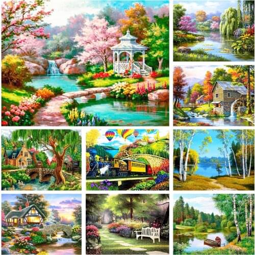 5D DIY Diamond Painting Landscape House Landscape Rhinestone Picture Full Diamond Embroidery Mosaic Home Decoration Gift Kit