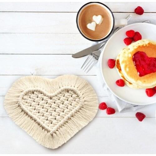 Bohemian Braided Coasters Heart Shape Coffee Tea Cups Bottle Mat Kitchen Dinnerware Dishes Bowls Cushion Pads Home Decoration