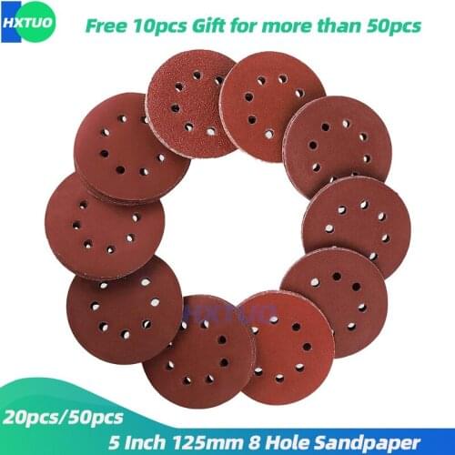 5 Inch 125mm Round Sandpaper 8 Hole Disk Sand Sheets Grit 40-1000 Hook and Loop Sanding Disc Polish