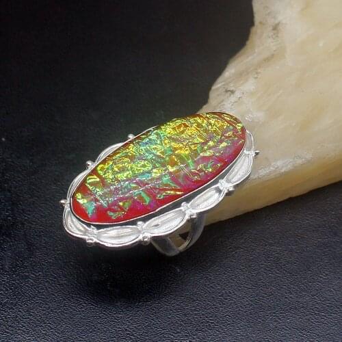 Gemstonefactory Jewelry Big Promotion Single Unique 925 Silver Dichroic Glass Solitaire Women Men Gifts Rings 6.5# 20213139