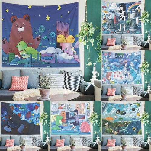 Hot Sale Cartoon Cute Large Tapestry for Home Decor Anime Girl Tapestry Wall Hanging Balcony Decorative Sun Star Moon Tapiz