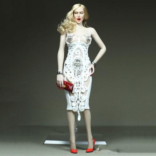 Custom Made 1/6 Scale Sexy Female Figure Accessory Queen of Egypt Dress Set White Diamond Pattern Fashionable Model