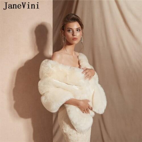 JaneVini Elegant Bridal Faux Fur Shawl and Wrap Wedding Cape Winter Women Bolero Cloak Formal Prom Party Jacket Fourure Mariage